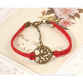 Wrapped Multilayer Genuine Leather Bracelet With Tree Charm